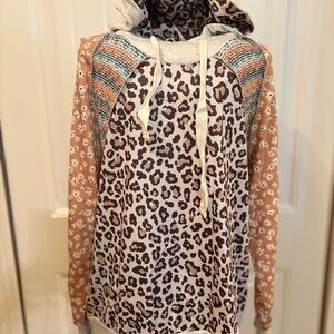 Leopard Print and Floral Hoodie Top